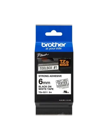 Brother TZeS211 K7 titreuse Original texte Noir sur fond Blanc largeur 6mm x 8 Mètres